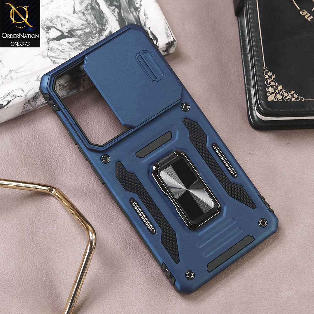 Xiaomi Redmi Note 13 Pro 4G Cover - Blue - New HQ Heavy Duty Hybrid Protective Case With 360 Rotatable Kickstand Holder