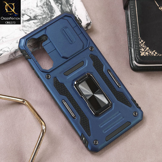 Samsung Galaxy S22 5G Cover - Blue - New HQ Heavy Duty Hybrid Protective Case With 360 Rotatable Kickstand Holder