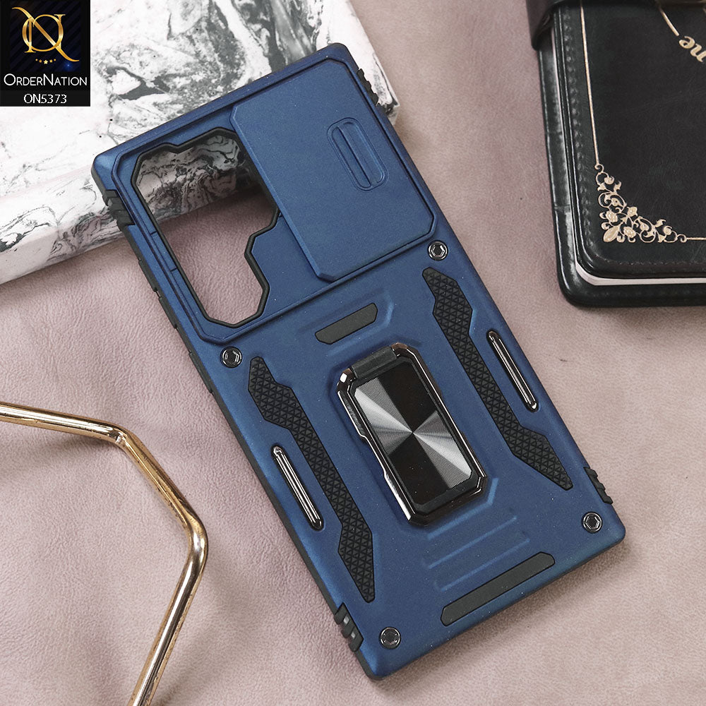 Samsung Galaxy S22 Ultra 5G Cover - Blue - New HQ Heavy Duty Hybrid Protective Case With 360 Rotatable Kickstand Holder