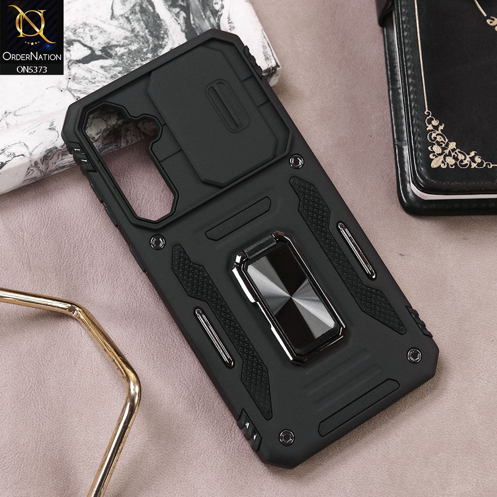 Samsung Galaxy A14 Cover - Black - New HQ Heavy Duty Hybrid Protective Case With 360 Rotatable Kickstand Holder
