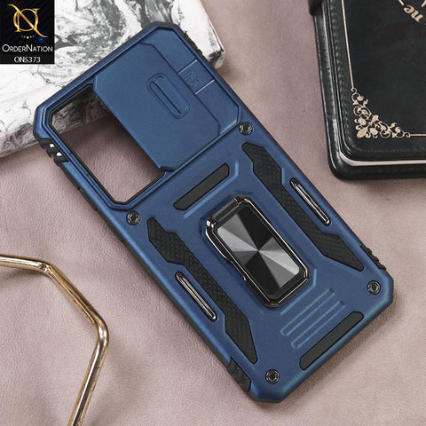 Samsung Galaxy A35 Cover - Blue - New HQ Heavy Duty Hybrid Protective Case With 360 Rotatable Kickstand Holder