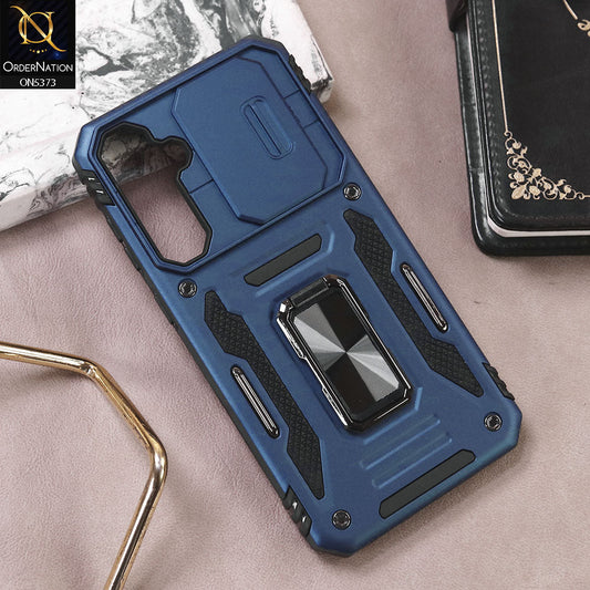Samsung Galaxy A54 Cover - Blue - New HQ Heavy Duty Hybrid Protective Case With 360 Rotatable Kickstand Holder
