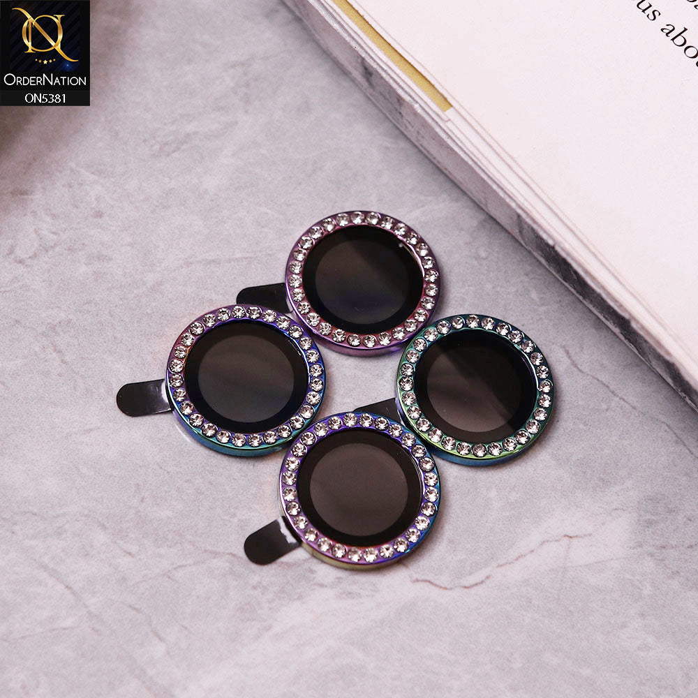 Xiaomi Redmi Note 14 Pro 4G Camera Protector - Rainbow - Rhinestones Diamond Inlaid Camera Lens Rings Protector