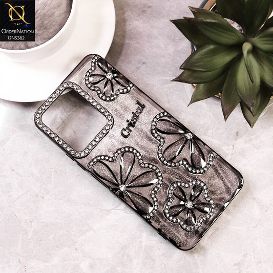 Xiaomi Redmi 13C - Black -  Elegant Crystal Rhinestones Flower Dual Tone Glitter Shine Case (Glitter Does not Move)