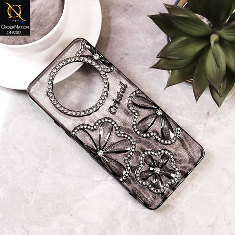 Xiaomi Redmi A3 - Black -  Elegant Crystal Rhinestones Flower Dual Tone Glitter Shine Case (Glitter Does not Move)