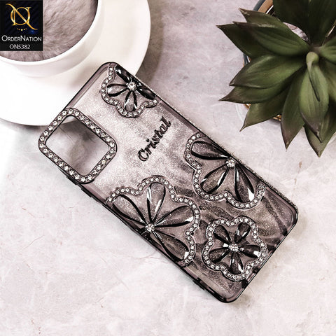 Samsung Galaxy A06 - Black -  Elegant Crystal Rhinestones Flower Dual Tone Glitter Shine Case (Glitter Does not Move)