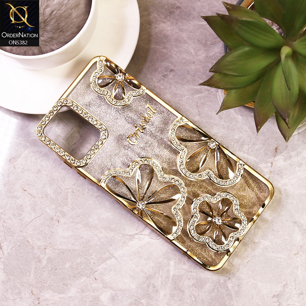 Samsung Galaxy A06 - Golden -  Elegant Crystal Rhinestones Flower Dual Tone Glitter Shine Case (Glitter Does not Move)