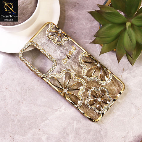 Samsung Galaxy A16 - Golden -  Elegant Crystal Rhinestones Flower Dual Tone Glitter Shine Case (Glitter Does not Move)
