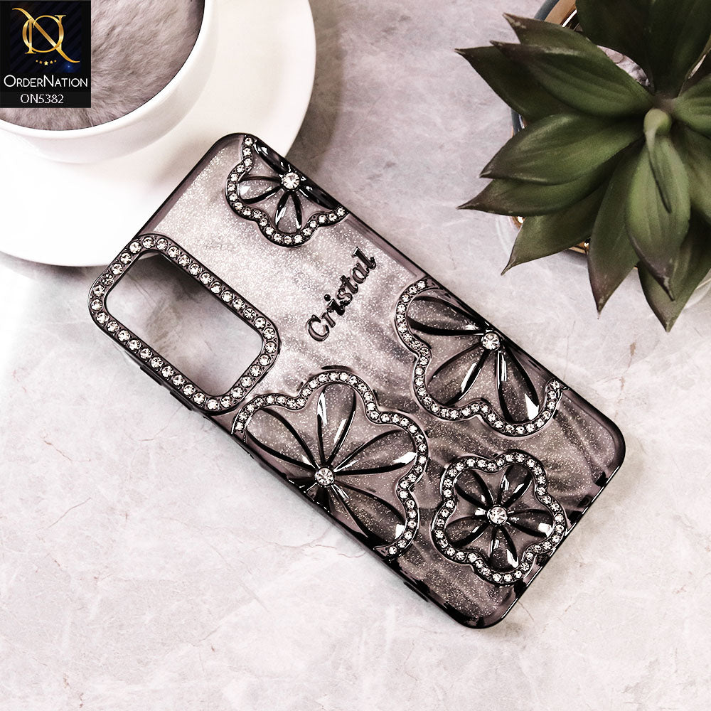 Samsung Galaxy A16 - Black -  Elegant Crystal Rhinestones Flower Dual Tone Glitter Shine Case (Glitter Does not Move)