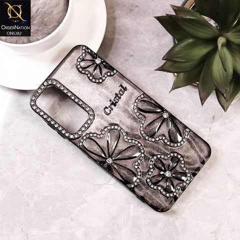 Samsung Galaxy A16 - Black -  Elegant Crystal Rhinestones Flower Dual Tone Glitter Shine Case (Glitter Does not Move)
