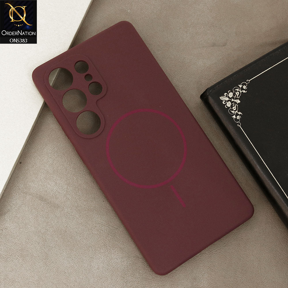 Samsung Galaxy S25 Ultra Cover - Maroon - Elegant Soft Matte Silica Gel Shockproof Case With Wireless Magnetic Magsafe Charging