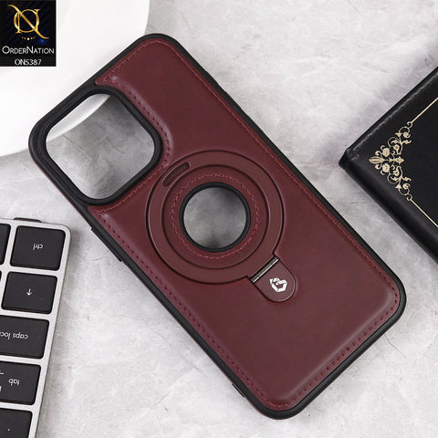 iPhone 14 Pro Max Cover - Maroon - Luxury Leather Case Supports Magsafe Wireless Charging, Kickstand Bracket Holder Soft Border Case