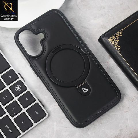 iPhone 17 Cover - Black -  Luxury Leather Case Supports Magsafe Wireless Charging, Kickstand Bracket Holder Soft Border Case