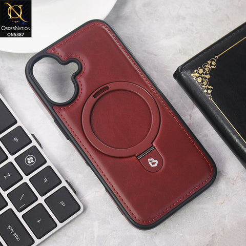 iPhone 17 Cover - Maroon -  Luxury Leather Case Supports Magsafe Wireless Charging, Kickstand Bracket Holder Soft Border Case