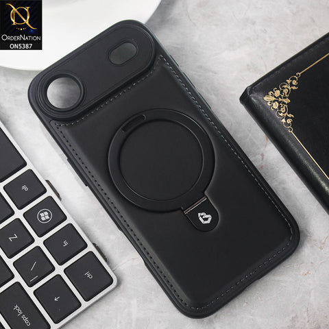 iPhone 17 Air Cover - Black -  Luxury Leather Case Supports Magsafe Wireless Charging, Kickstand Bracket Holder Soft Border Case