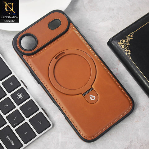 iPhone 17 Air Cover - Brown -  Luxury Leather Case Supports Magsafe Wireless Charging, Kickstand Bracket Holder Soft Border Case