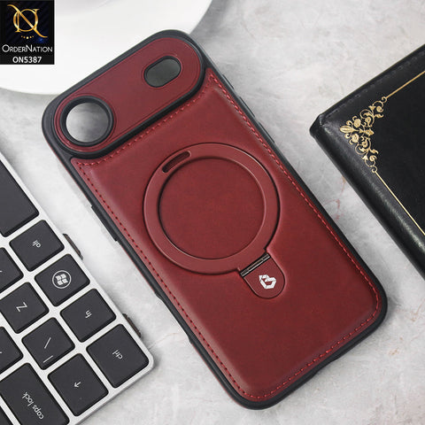 iPhone 17 Air Cover - Maroon -  Luxury Leather Case Supports Magsafe Wireless Charging, Kickstand Bracket Holder Soft Border Case