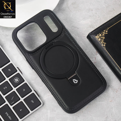 iPhone 17 Pro Cover - Black -  Luxury Leather Case Supports Magsafe Wireless Charging, Kickstand Bracket Holder Soft Border Case