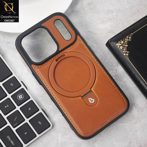 iPhone 17 Pro Cover - Brown -  Luxury Leather Case Supports Magsafe Wireless Charging, Kickstand Bracket Holder Soft Border Case