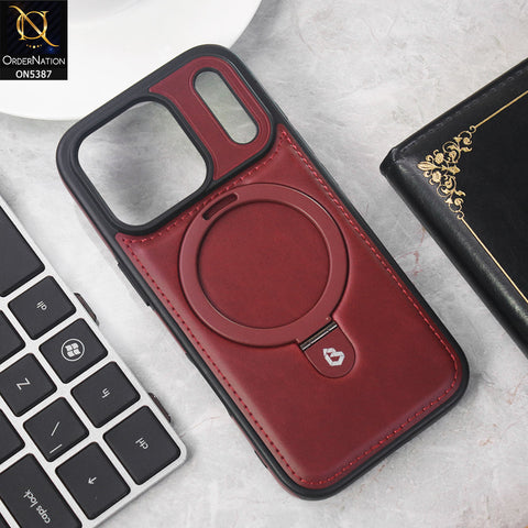 iPhone 17 Pro Cover - Maroon -  Luxury Leather Case Supports Magsafe Wireless Charging, Kickstand Bracket Holder Soft Border Case