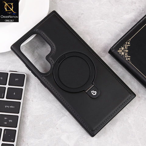 Samsung Galaxy S23 Ultra 5G Cover - Black - Luxury Leather Case Supports Magsafe Wireless Charging, Kickstand Bracket Holder Soft Border Case
