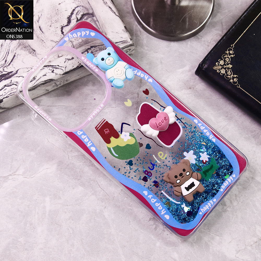 Oppo A3x 5G Cover - Design2 - Cute 3D Cartoon (Moving Glitters) Transparent Soft Case