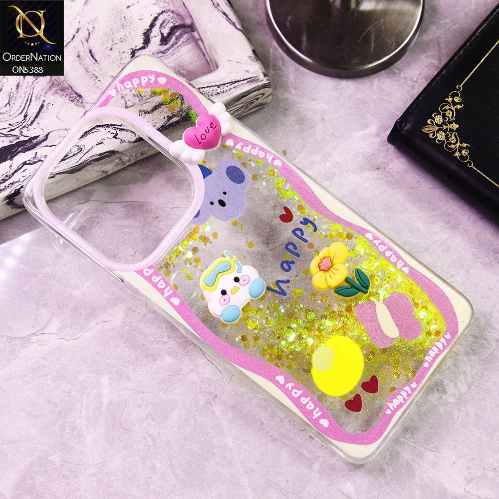 Oppo A3 4G Cover - Design6 - Cute 3D Cartoon (Moving Glitters) Transparent Soft Case