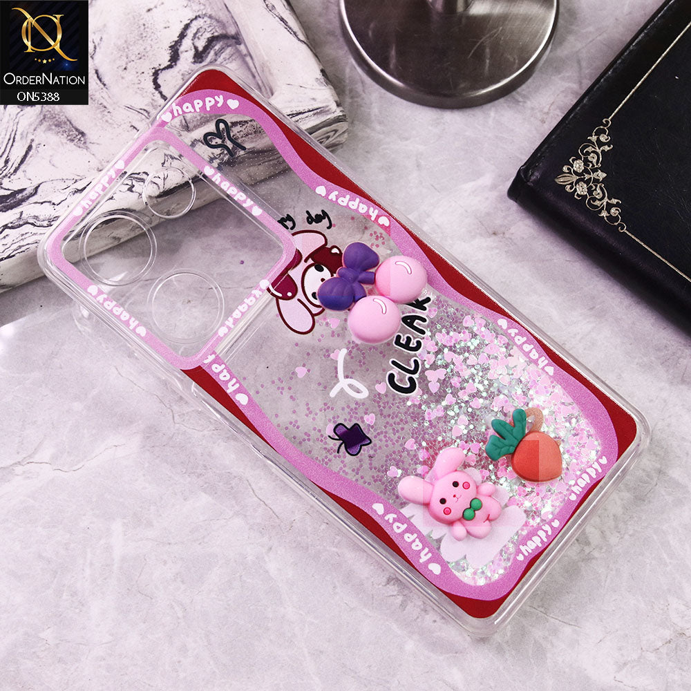 Tecno Camon 20 Cover - Design7 - Cute 3D Cartoon (Moving Glitters) Transparent Soft Case