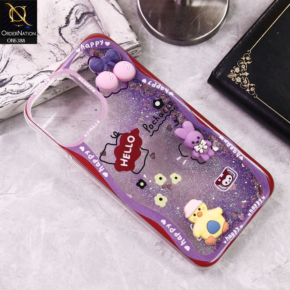 iPhone 13 Pro Max Cover - Design5 - Cute 3D Cartoon (Moving Glitters) Transparent Soft Case