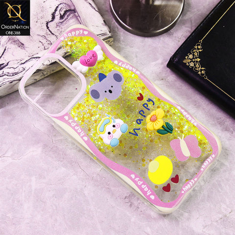 iPhone 13 Pro Max Cover - Design6 - Cute 3D Cartoon (Moving Glitters) Transparent Soft Case
