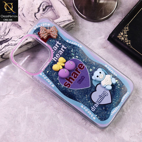 iPhone 14 Pro Max Cover - Design10 - Cute 3D Cartoon (Moving Glitters) Transparent Soft Case