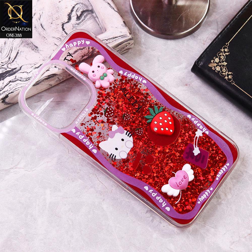 iPhone 14 Pro Max Cover - Design1 - Cute 3D Cartoon (Moving Glitters) Transparent Soft Case