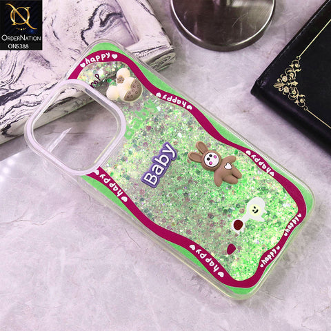 iPhone 14 Pro Max Cover - Design3 - Cute 3D Cartoon (Moving Glitters) Transparent Soft Case