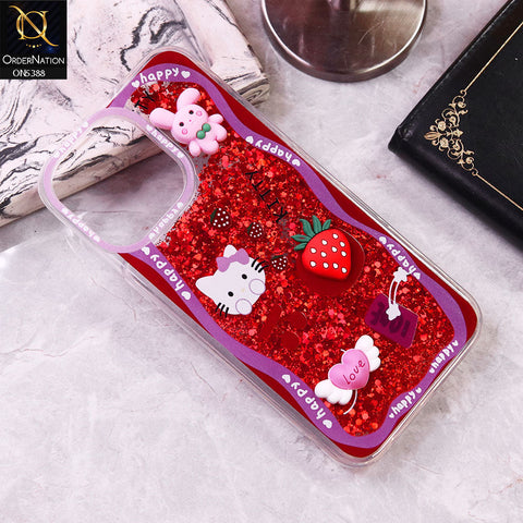 iPhone 15 Pro Max Cover - Design1 - Cute 3D Cartoon (Moving Glitters) Transparent Soft Case