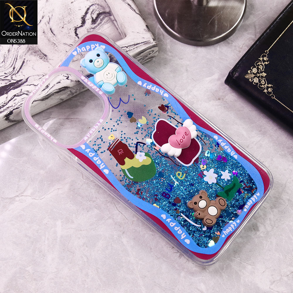 iPhone 16 Pro Max Cover - Design2 - Cute 3D Cartoon (Moving Glitters) Transparent Soft Case