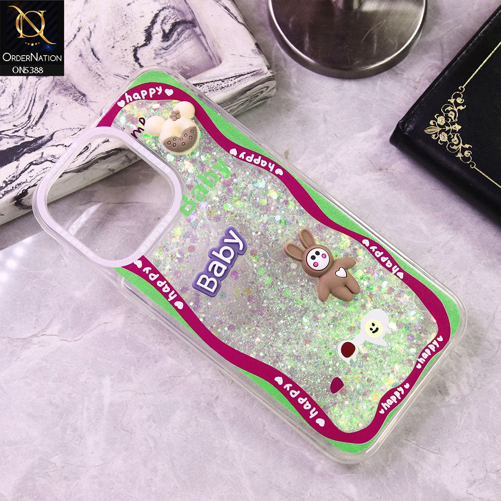 iPhone 16 Pro Max Cover - Design3 - Cute 3D Cartoon (Moving Glitters) Transparent Soft Case