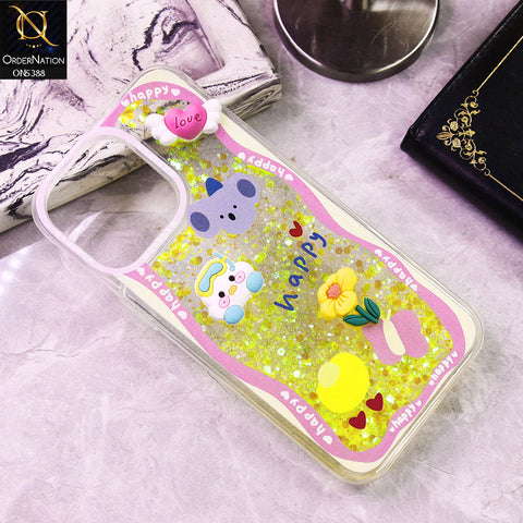 iPhone 15 Pro Max Cover - Design6 - Cute 3D Cartoon (Moving Glitters) Transparent Soft Case