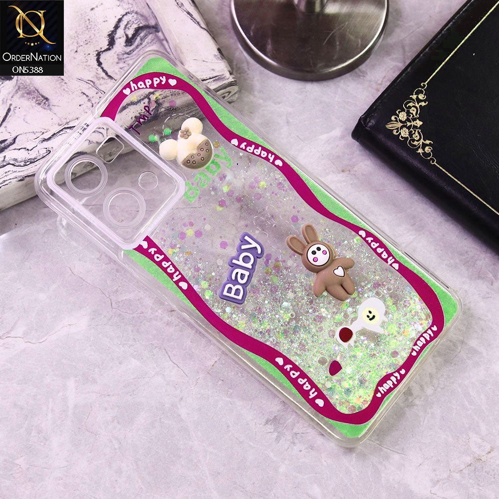Oppo Reno 7 4G Cover - Design3 - Cute 3D Cartoon (Moving Glitters) Transparent Soft Case