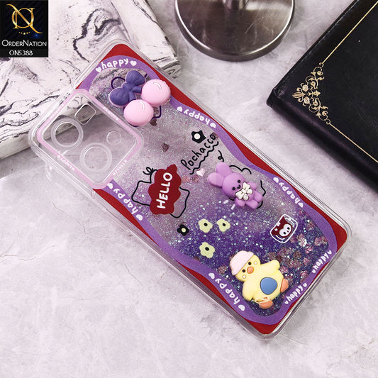 Oppo F21 Pro 4G Cover - Design5 - Cute 3D Cartoon (Moving Glitters) Transparent Soft Case