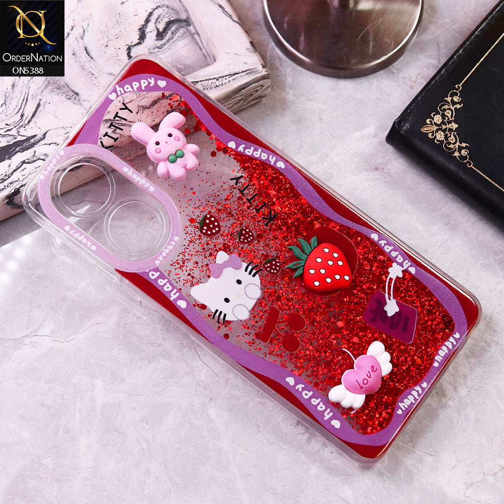 Oppo A58 4G Cover - Design1 - Cute 3D Cartoon (Moving Glitters) Transparent Soft Case