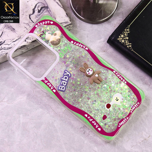 Xiaomi Poco C65 Cover - Design3 - Cute 3D Cartoon (Moving Glitters) Transparent Soft Case
