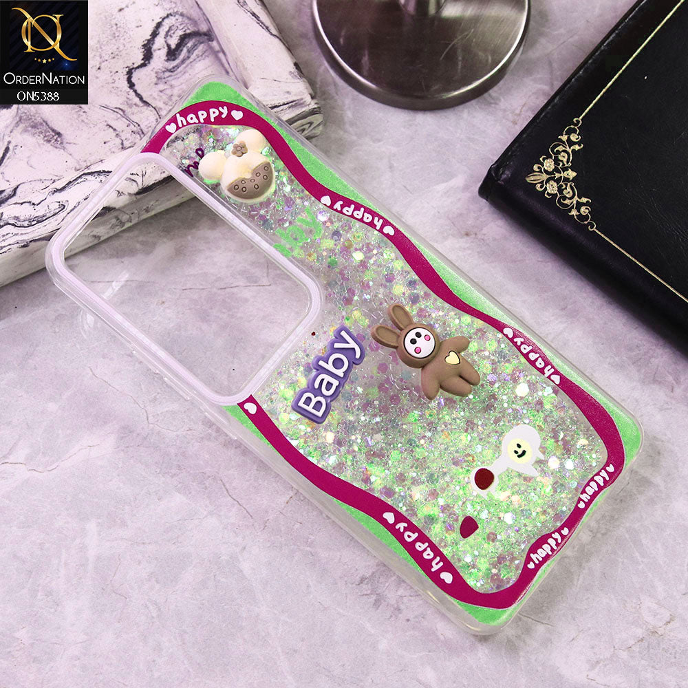 Oppo Reno 11F 5G Cover - Design3 - Cute 3D Cartoon (Moving Glitters) Transparent Soft Case