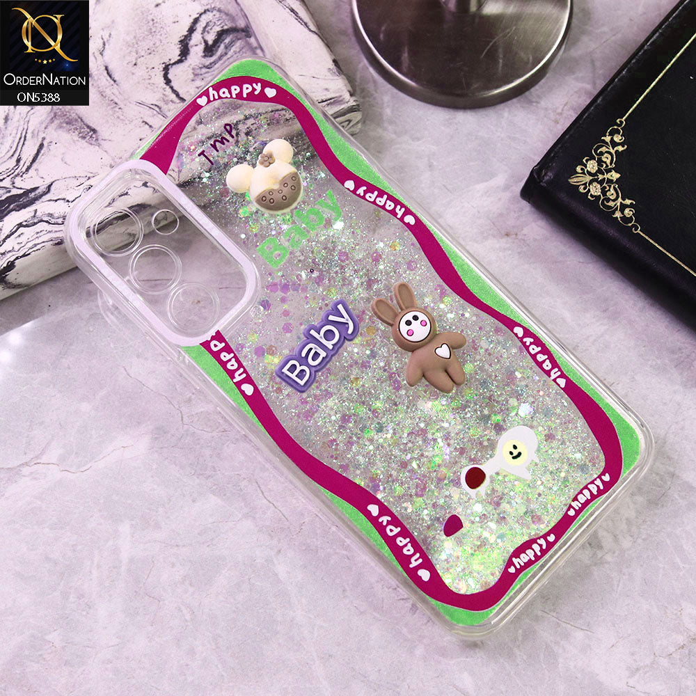 Samsung Galaxy A24 4G Cover - Design3 - Cute 3D Cartoon (Moving Glitters) Transparent Soft Case