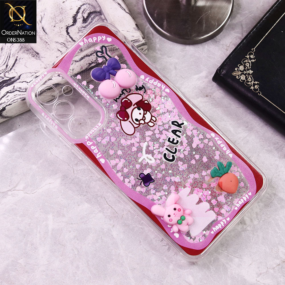 Samsung Galaxy A24 4G Cover - Design7 - Cute 3D Cartoon (Moving Glitters) Transparent Soft Case