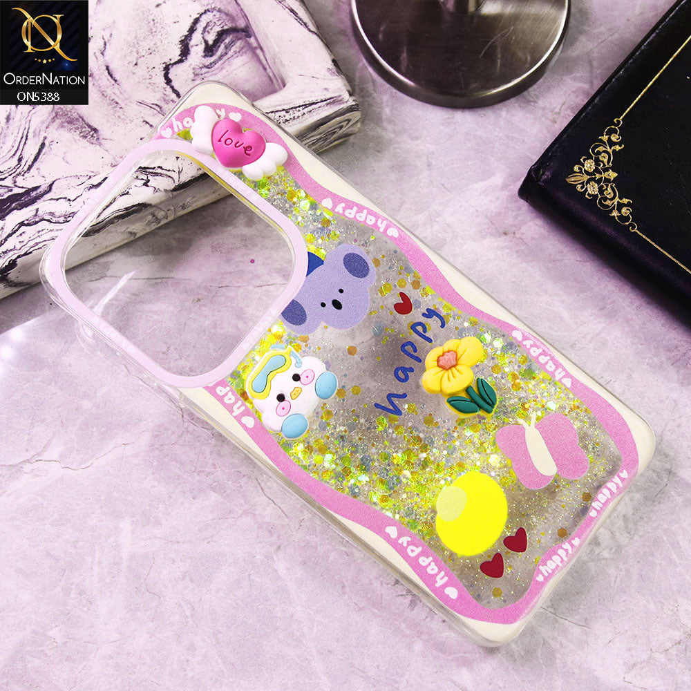 Tecno Spark 20 Cover - Design6 - Cute 3D Cartoon (Moving Glitters) Transparent Soft Case