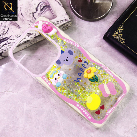 Tecno Spark 20 Cover - Design6 - Cute 3D Cartoon (Moving Glitters) Transparent Soft Case