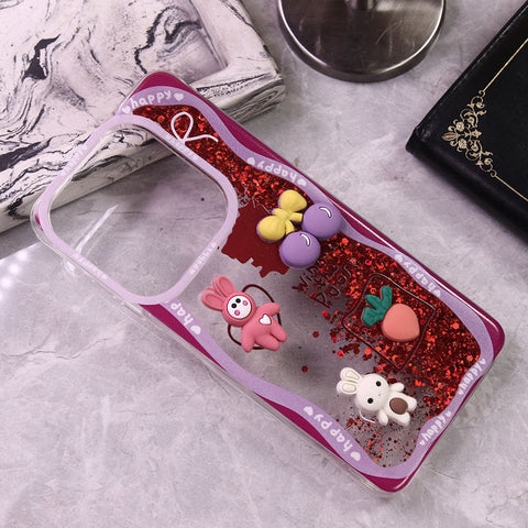 Infinix Smart 8 Pro Cover - Design8 - Cute 3D Cartoon (Moving Glitters) Transparent Soft Case