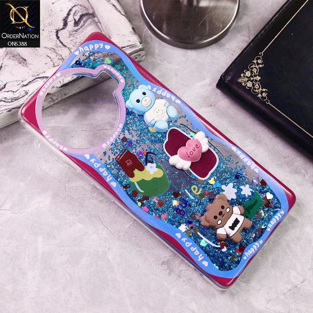 Tecno Spark 20 Pro Plus Cover - Design2 - Cute 3D Cartoon (Moving Glitters) Transparent Soft Case