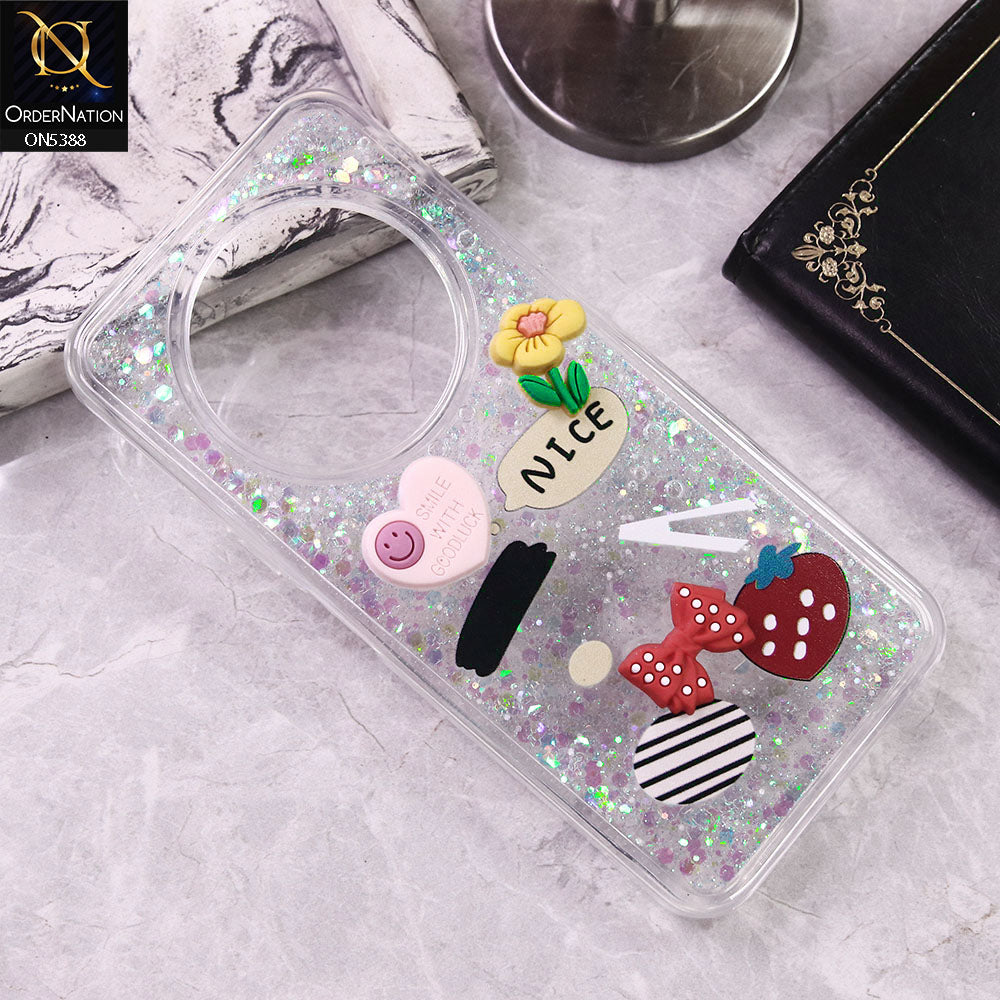 Tecno Spark 30 4G Cover - Design4 - Cute 3D Cartoon (Moving Glitters) Transparent Soft Case
