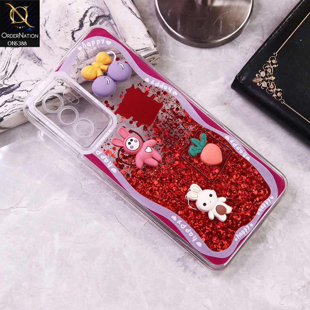 Vivo V23e Cover - Design8 - Cute 3D Cartoon (Moving Glitters) Transparent Soft Case